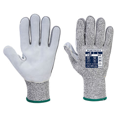 Grey Razor lite cut level protection glove. Glove has a insulated grey palm, grey back and green elasticated wrist.