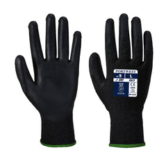 Black eco cut resistant gloves with black palm and grey wrist.