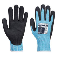 Blue and black cut resistant claymore glove. Glove has a black palm and elasticated cuff.