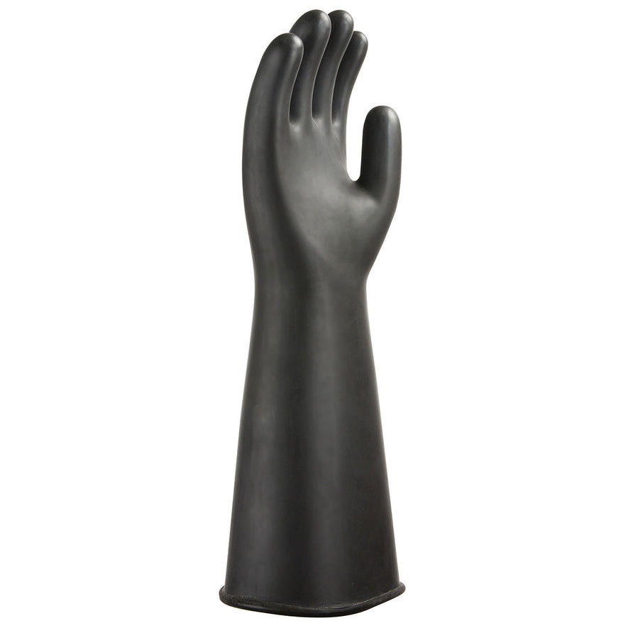 Black heavyweight latex rubber gauntlet.