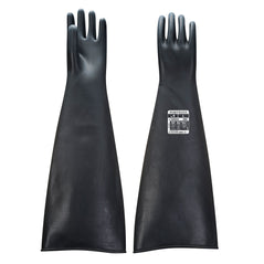 Black heavyweight latex rubber gauntlets 600ml in length.