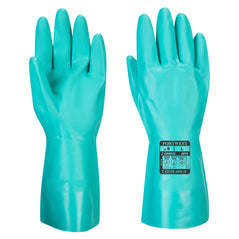 Green Portwest nitrosafe chemical gauntlet pair of gloves.