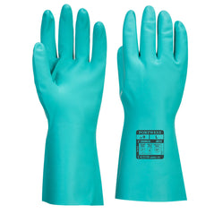 Green Portwest nitrosafe plus chemical gauntlet pair of gloves.