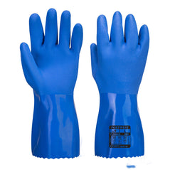 Pair of Portwest Blue Marine Ultra PVC chem Gauntlets, Gauntlets are pvc textured for grip and perfect for dealing with chemicals.