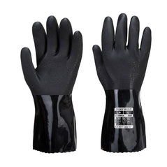 Black ESD PVC Chemical Gauntlet with PVC palms.