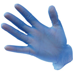 Blue vinyl glove, cuff is tighter to stop thing from getting in.