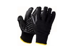 Black Anti vibration gloves, Black gloves with an anti vibration front coating and yellow cuff. Perfect for drilling.