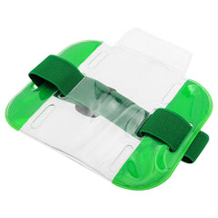Green overarm I.D. holder with hi visibility properties