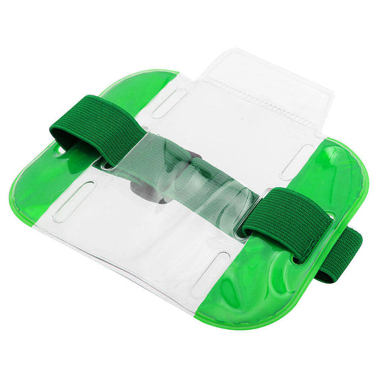 Green overarm I.D. holder with hi visibility properties