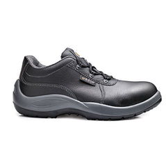 Black And Grey Base Puccini Safety Shoe with a protective toe, Scuff cap and Grey contrast on the side of the sole.