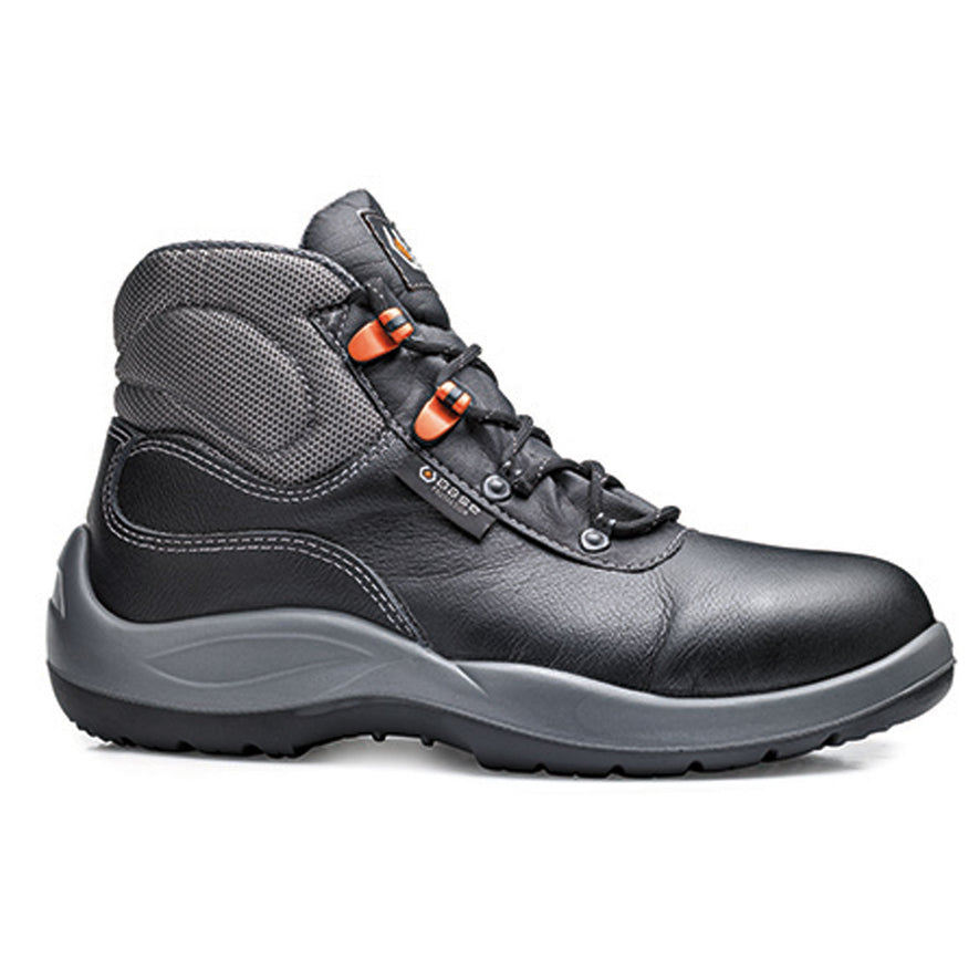 Black And Grey Base Verdi Safety Boot with a protective toe and Grey contrast on the side of the sole and upper heel area.