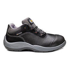 Black And Grey Base Mozart Safety Boot with a protective toe, Scuff cap and Grey contrast on the side of the sole and tongue.