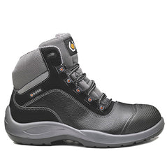 Black Base Beethoven Safety Boot. Boot has a black sole, Grey Sole upper, Black scuff cap and Black laces. Boot has base branding and grey contrast through out.