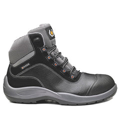 Black Base Beethoven Safety Boot. Boot has a black sole, Grey Sole upper, Black scuff cap and Black laces. Boot has base branding and grey contrast through out.