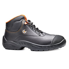 Black Base Prado Safety Boot with a protective toe and scuff cap with orange contrast.