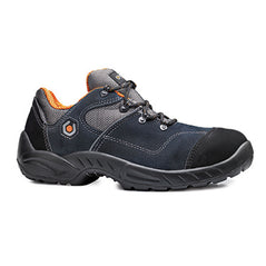 Navy and Orange Garibaldi Safety Boot With a protective toe, lace fasten, scuff cap and sole in black from Base.