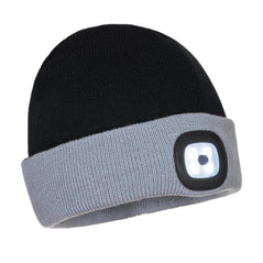 black and grey beanie hat with Led Torch