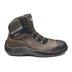 Brown Base Raider Top Safety Boot with a protective toe, Black Scuff cap, Back and sole.