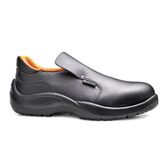 Black Cloro/CloroN safety shoe with no laces and a protective toe. Shoe is from Base.