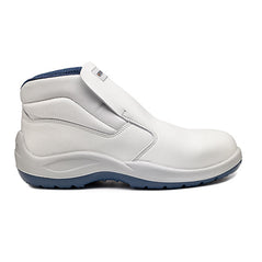 White Base Vanadio Slip On Safety Shoe with a protective toe and blue contrast on the inner and the sole.