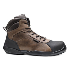 Brown Base Rafting Top Safety Boot with a protective toe, Black Scuff cap, Back and sole.