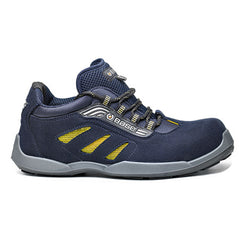 Navy and Yellow Frisbee Safety Trainer With a protective toe, black lace fasten and grey sole from Base.
