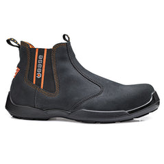 Base Dealer Safety Boot in Black and Orange with a black scuff cap, protective toe and mesh side.