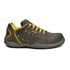 Grey And Yellow Base Smash Safety Shoe with a protective toe and Yellow contrast on the side of the Boot and Laces.