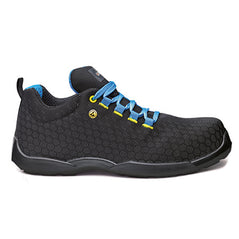 Black and Blue Base Marathon ESD Safety trainer with a protective toe and contrast on the laces of the trainer.
