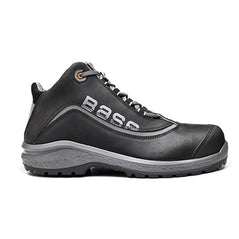 Black Base Be Free Top Safety Boot. Boot has a black sole, Grey sole upper, black scuff cap and grey laces. Boot has base branding and grey contrast through out.
