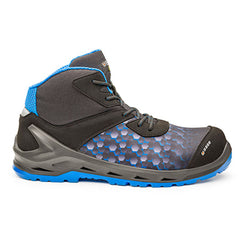 Black, Grey and Blue Base I Robox Top safety Boot with a protective toe Scuff cap and a colour contrast to the upper and sole with lace Fasten.