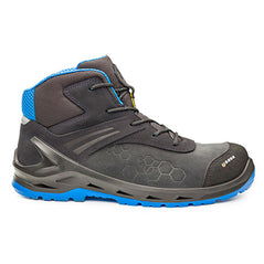 Black, Grey and Blue Base I Robox Top safety Boot with a protective toe Scuff cap and a colour contrast to the upper and sole with lace Fasten.