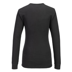 Back of Portwest Women's Thermal T-Shirt with long sleeves in black.