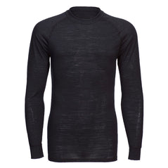 Portwest Merino Wool Crewneck Baselayer Top in black with seam on shoulders and high neck collar.