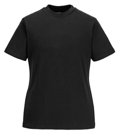 Portwest Women's T-Shirt in black with short sleeves and crew neck.