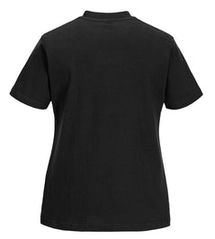 Back of Portwest Women's T-Shirt in black with short sleeves.