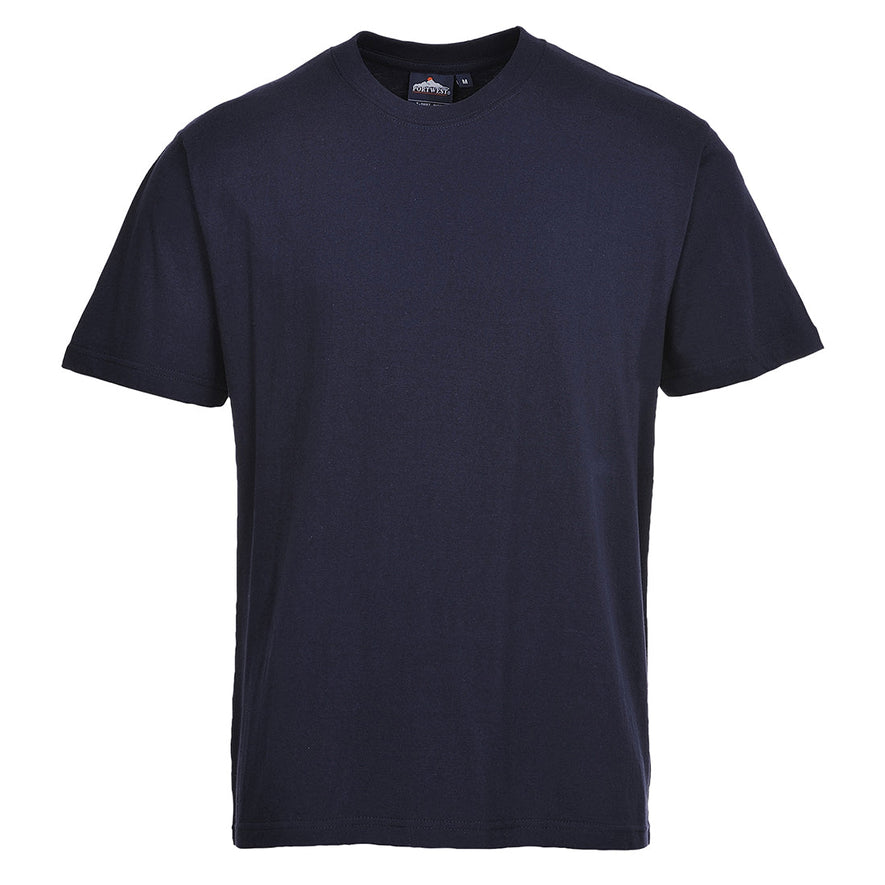 Navy Portwest Premium T-Shirt. Shirt has a round neck.