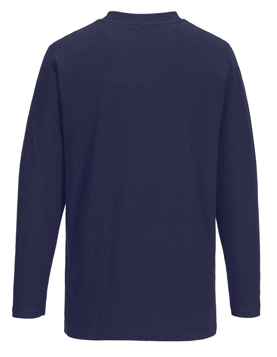 Back of Portwest Long Sleeve T-Shirt in navy with long sleeves.