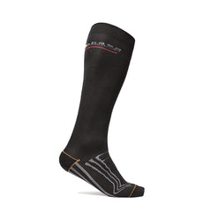 Black Base 600 long sock, Sock has Grey middle of foot and orange base branding.