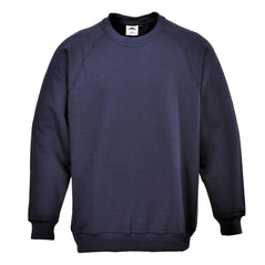 Navy portwest Roma Sweatshirt. Sweatshirt has elasticated wrists and elasticated middle.