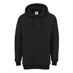 Black portwest Roma hoody. Hooded sweatshirt has a front large pocket and drawstring tighten on the hood.