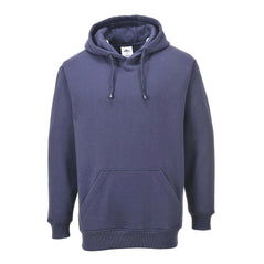 Navy portwest Roma hoody. Hooded sweatshirt has a front large pocket and drawstring tighten on the hood.
