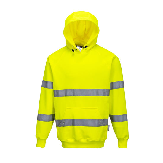 Yellow Hi-Vis Hooded Sweatshirt with reflective tape