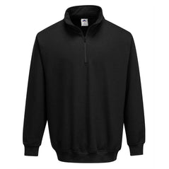 Black Portwest Sorento Zip Neck sweatshirt. Sweatshirt has a three quarter zip and elasticated wrist to the sleeve.