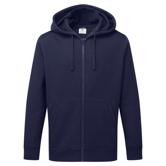 Portwest Zip Through Hoodie in navy with long sleeves, full zip fastening, hood with drawstring and two front pockets.