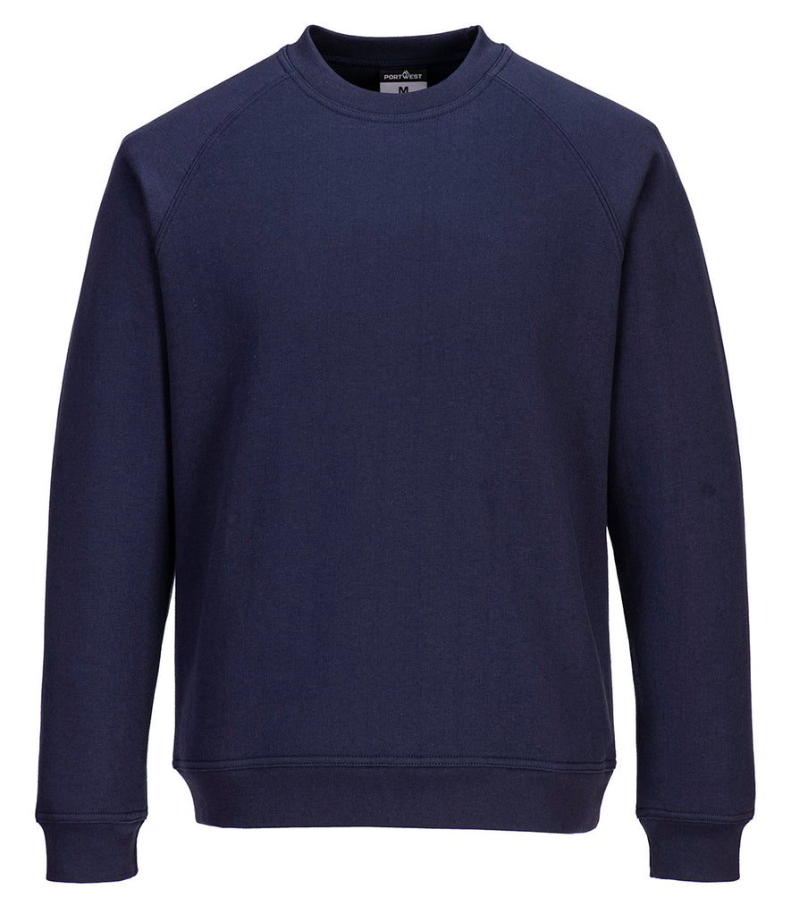 Portwest Women's Sweatshirt in navy with long sleeves and crew neck.