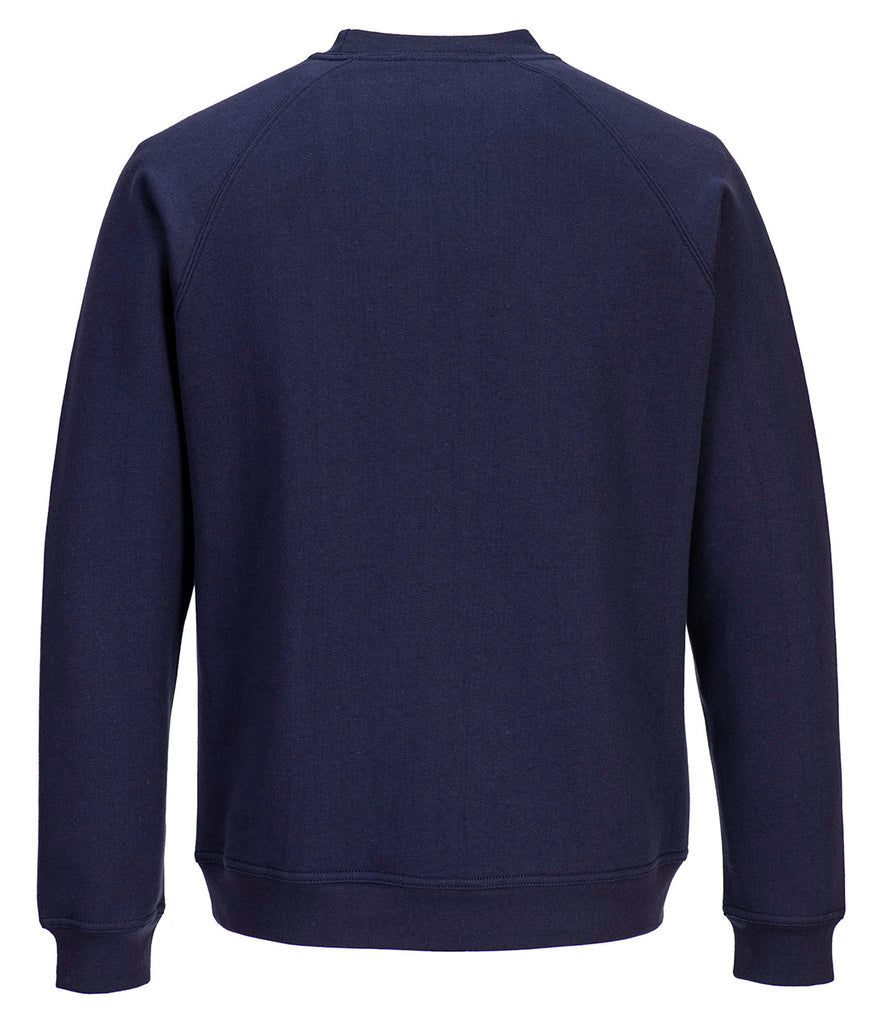 Back of Portwest Women's Sweatshirt in navy with long sleeves.