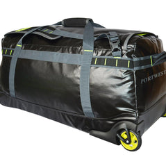 Black Water-Resistant Duffle Bag with extendable handle and trolley wheels