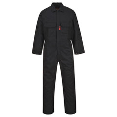 Bizweld Flame retardant Coverall in black with two chest pockets and a pen loop on the chest.	