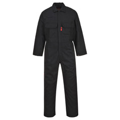 Bizweld Flame retardant Coverall in black with two chest pockets and a pen loop on the chest.